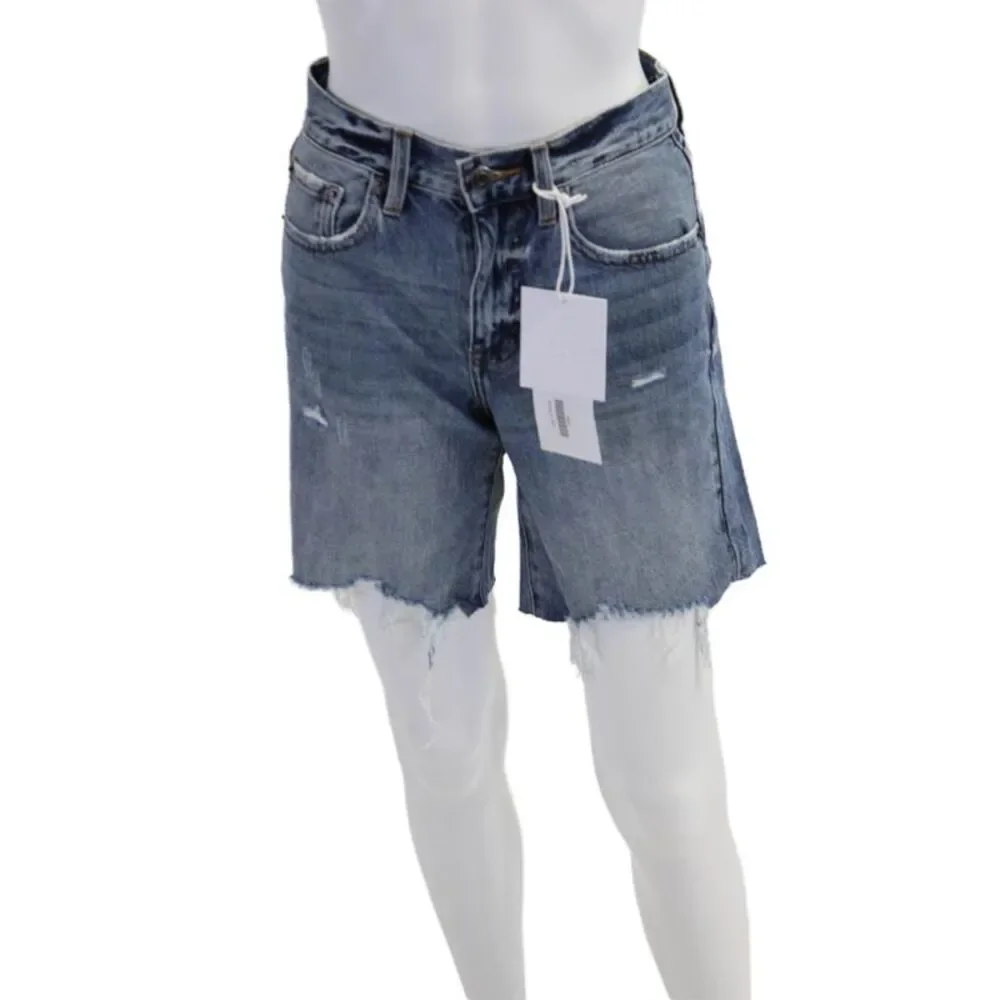 Pistola Womens Zipper Fly Distressed Fringe Denim Shorts Blue Size 24